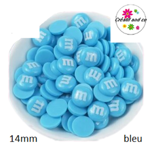 X2 cabochons m&ms bleu résine 14mm