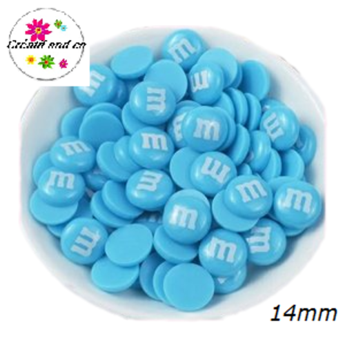 X2 cabochons m&ms bleu résine 14mm