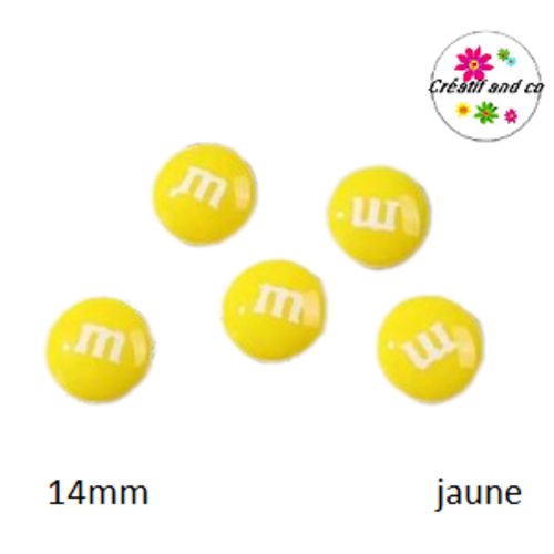 X2 cabochons m&ms jaune résine 14mm