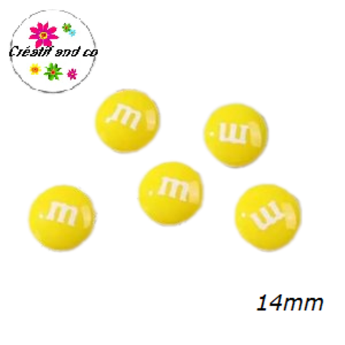 X2 cabochons m&ms jaune résine 14mm