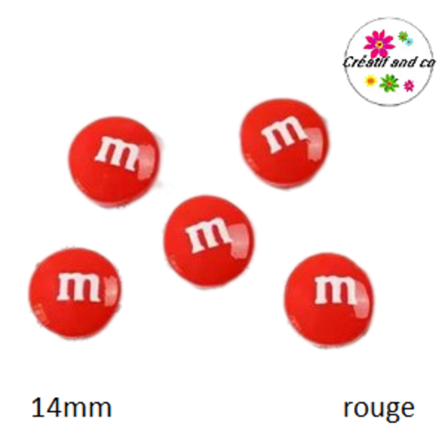 X2 cabochons m&ms rouge résine 14mm
