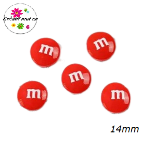 X2 cabochons m&ms rouge résine 14mm