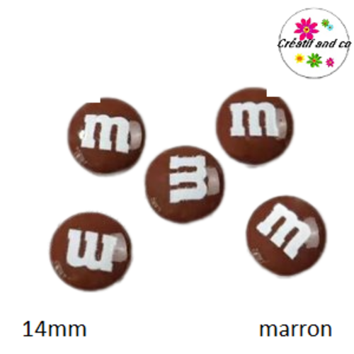 X2 cabochons m&ms marron résine 14mm