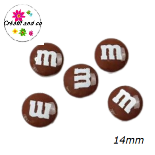 X2 cabochons m&ms marron résine 14mm
