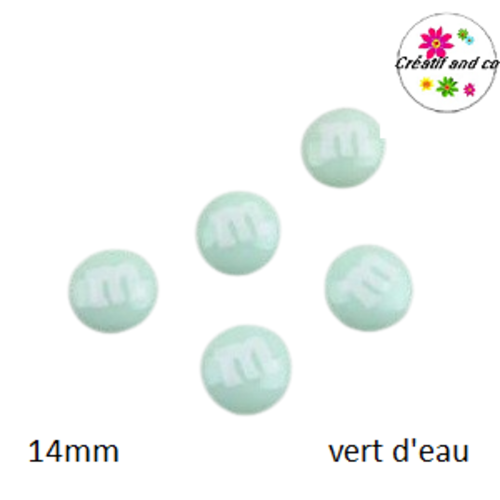 X2 cabochons m&ms vert d'eau résine 14mm