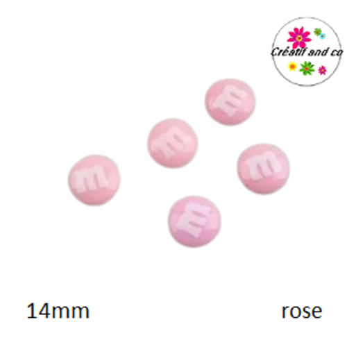 X2 cabochons m&ms rose saumoné résine 14mm