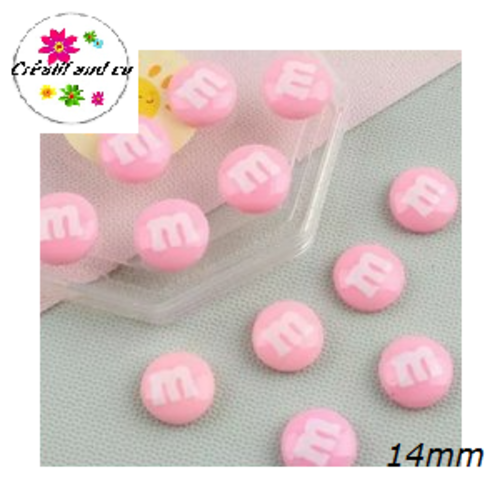 X2 cabochons m&ms rose saumoné résine 14mm