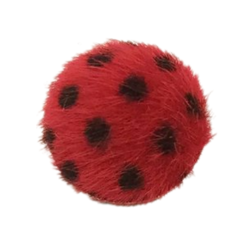 Bouton pression fourrure synthétique  rouge pois noir