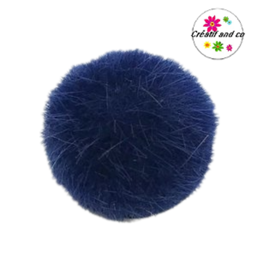 Bouton pression boule de fourrure synthétique bleu roi
