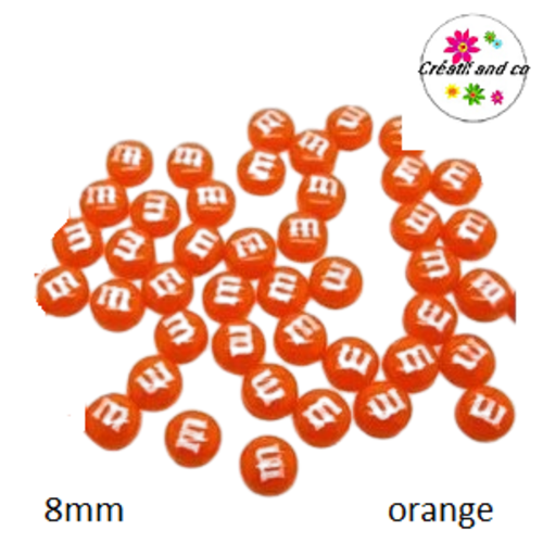X2 cabochons m&ms orange résine 8mm