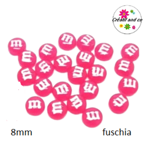 X2 cabochons m&ms fuchsia résine 8mm