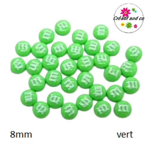 X2 cabochons m&ms vert résine 8mm