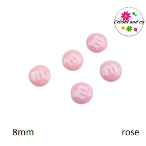 X2 cabochons m&ms rose résine 8mm