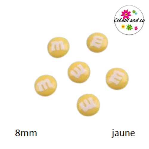 X2 cabochons m&ms jaune résine 8mm
