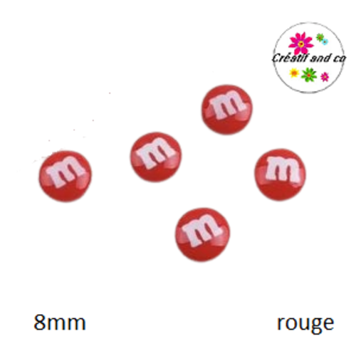 X2 cabochons m&ms rouge résine 8mm