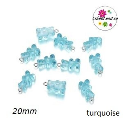 Breloque ourson translucide turquoise