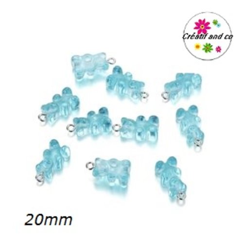 Breloque ourson turquoise translucide