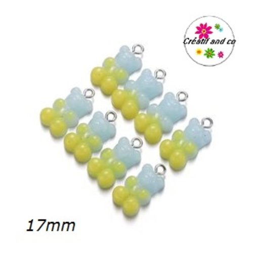 Breloque ourson bi-couleur bleu/jaune