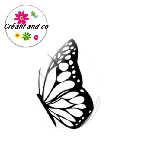 Cabochon goutte papillon noir 18x25mm
