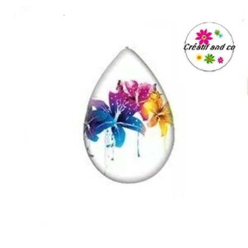 Cabochon goutte fleurie 18x25mm
