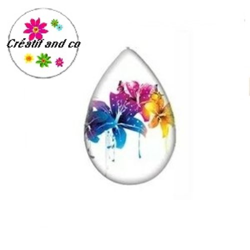 Cabochon goutte fleuris 18x25mm