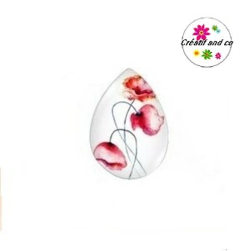 Cabochon goutte fleur pavot rouge 18x25mm