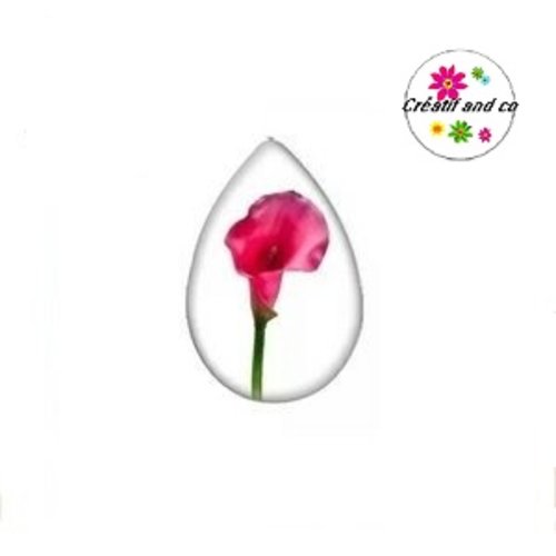 Cabochon goutte arum fuchsia 18x25mm