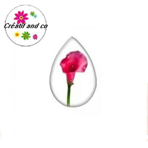 Cabochon goutte arum fuchsia 18x25mm