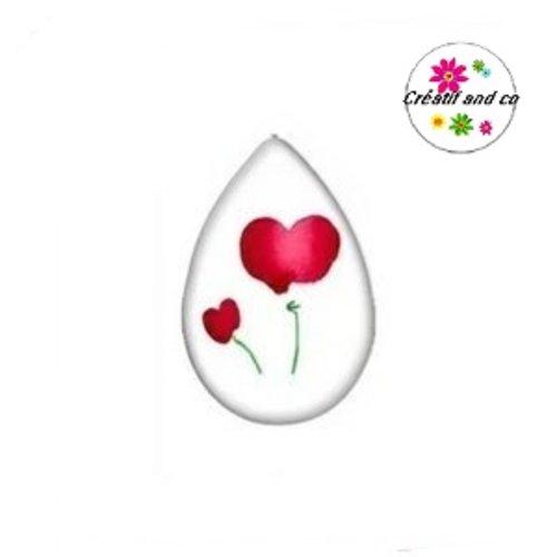 Cabochon goutte duo de fleurs rouges 18x25mm
