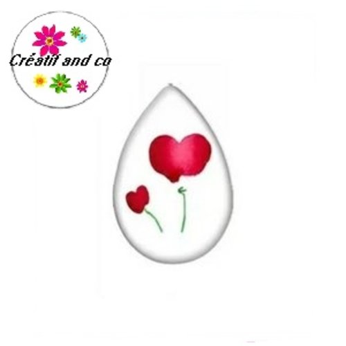 Cabochon goutte duo de fleurs rouges 18x25mm