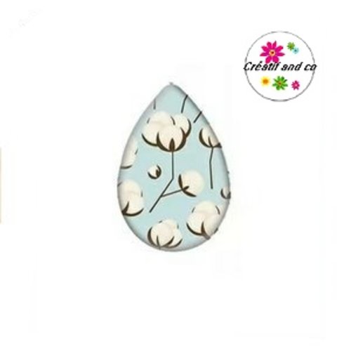 Cabochon goutte fleur de coton 18x25mm
