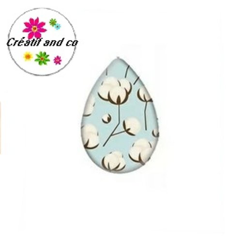 Cabochon goutte fleur de coton 18x25mm