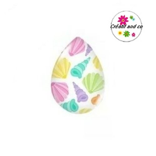 Cabochon goutte nuée de coquillages 18x25mm