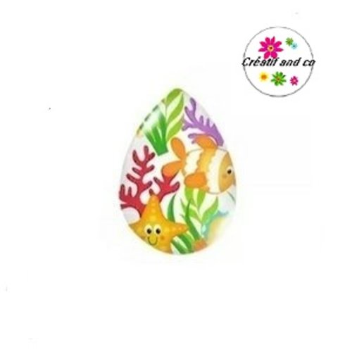 Cabochon goutte étoile de mer et poisson 18x25mm