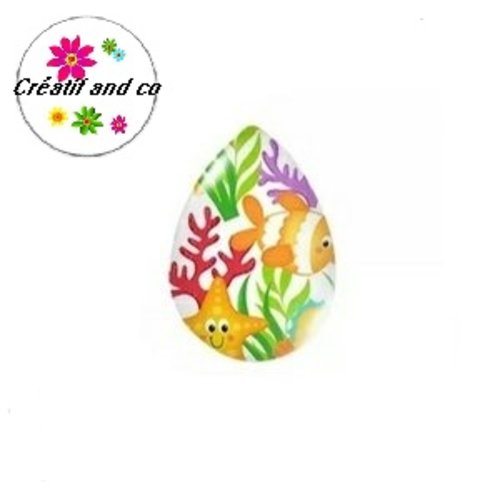 Cabochon goutte étoile de mer et poisson 18x25mm