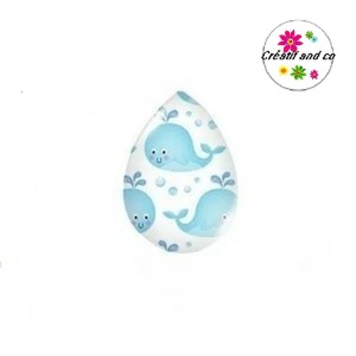Cabochon goutte baleine bleue 18x25mm