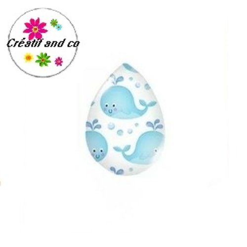 Cabochon goutte baleine bleue 18x25mm