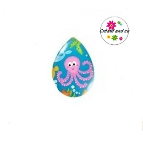 Cabochon goutte pieuvre rose 18x25mm