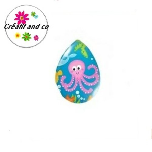 Cabochon goutte pieuvre rose 18x25mm