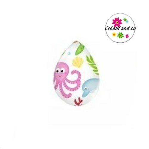 Cabochon goutte pieuvre rose et dauphin 18x25mm