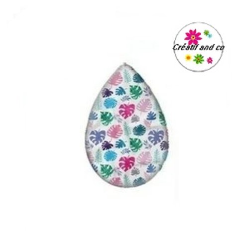 Cabochon goutte feuilles tropicales 18x25mm