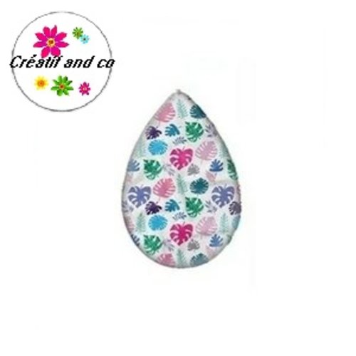 Cabochon goutte feuilles tropicales 18x25mm