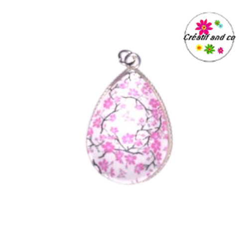 Pendentif cabochon goutte fleurie