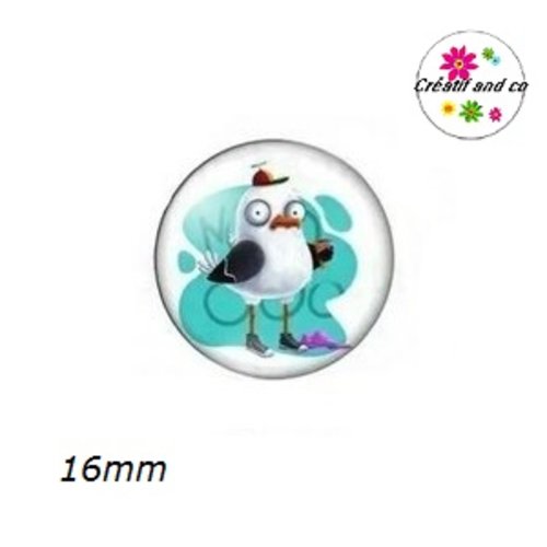 X2 cabochons oiseau humoristique 16mm