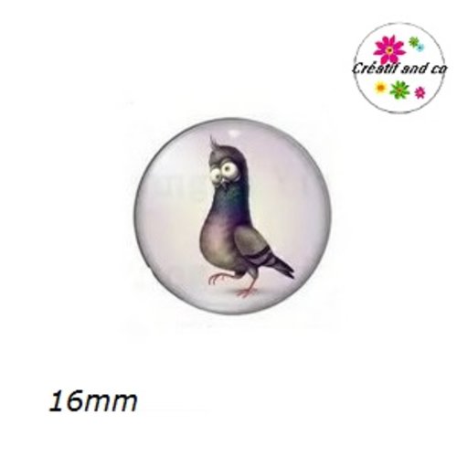 X2 cabochons oiseau humoristique 16mm
