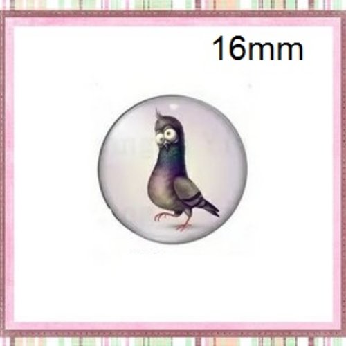 X2 cabochons oiseau humoristique 16mm
