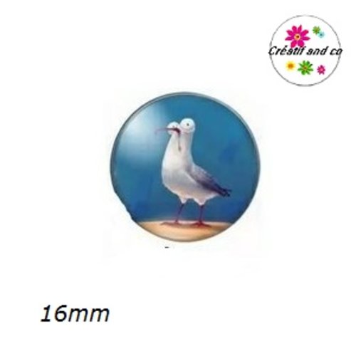 X2 cabochons oiseau humoristique 16mm
