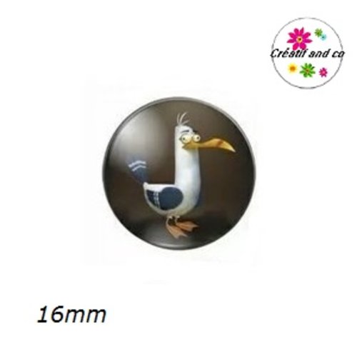 X2 cabochons oiseau humoristique 16mm