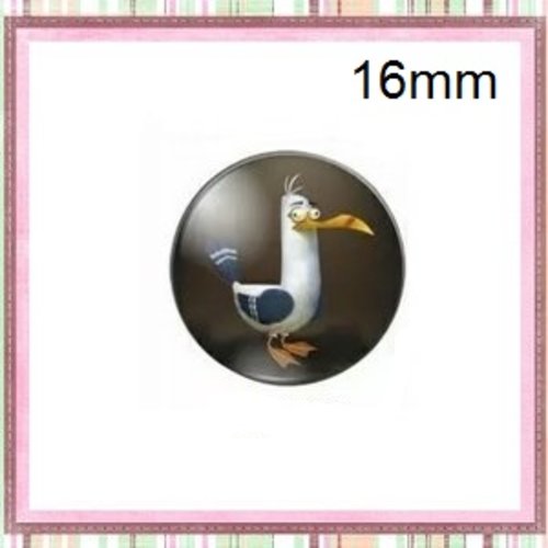 X2 cabochons oiseau humoristique 16mm