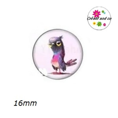 X2 cabochons oiseau humoristique 16mm